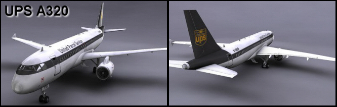 UPS A320 Air Freight 3D Model United Parcel Service Mail delivery
